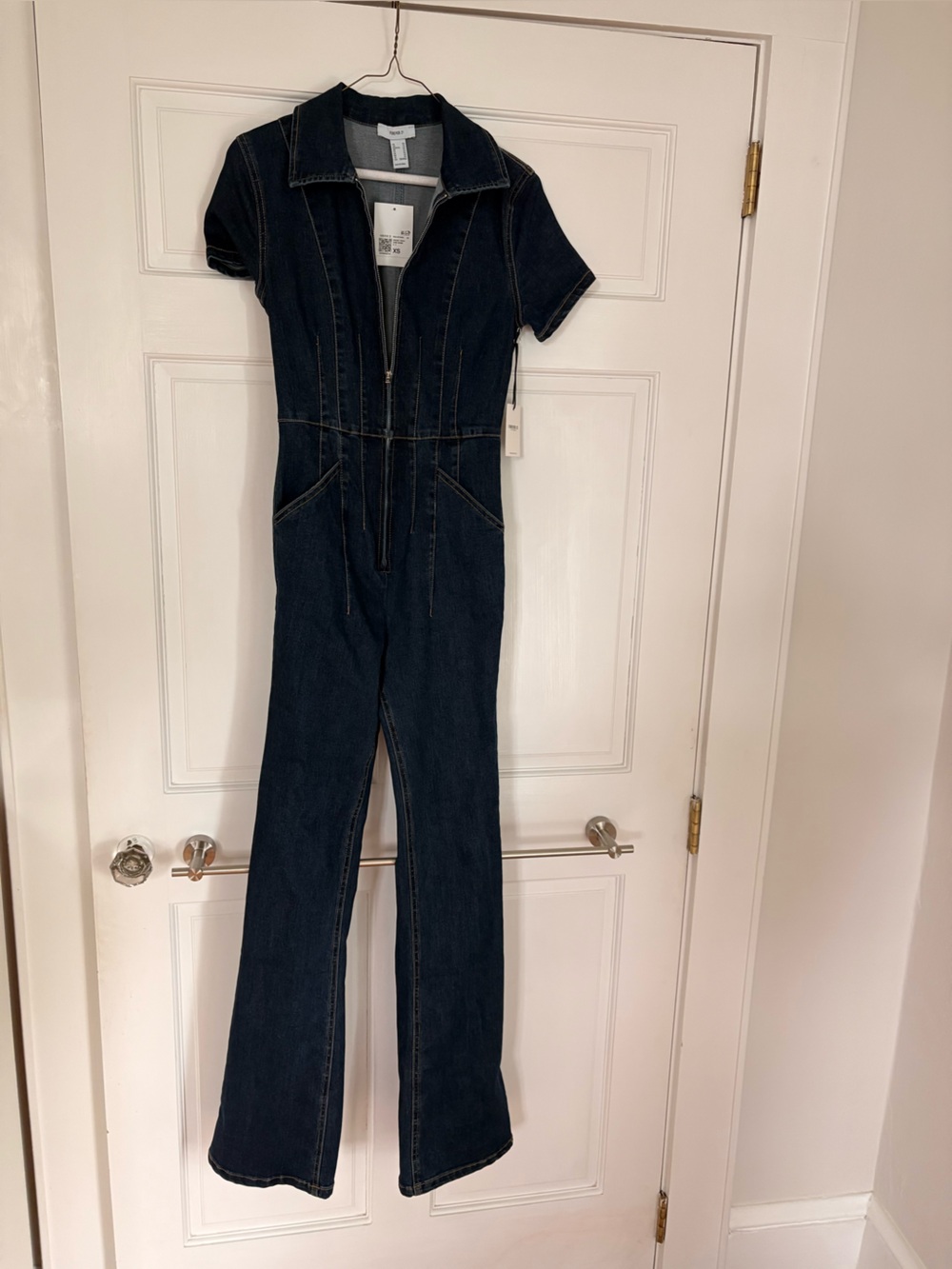 NWT Forever 21 Dark Indigo Short-Sleeve Denim Jumpsuit